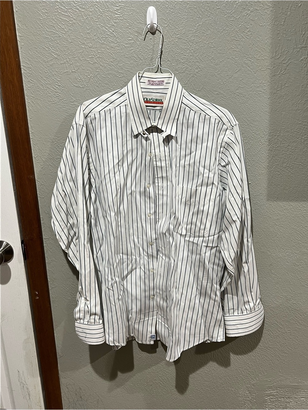 Old School Classic White Dress Shirt with Black Pinstripes 100% Cotton 15-33